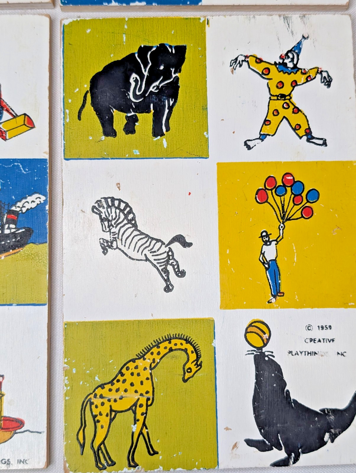 Vintage CREATIVE PLAYTHING 1959 Wood Lotto Picture Game panels Only x6 VG cond