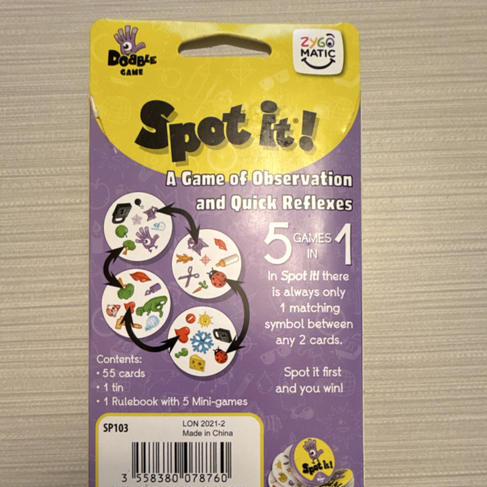 Zygomatic Spot It! Classic Family Game Observation Theme 5 Mini-games 6+ SP103