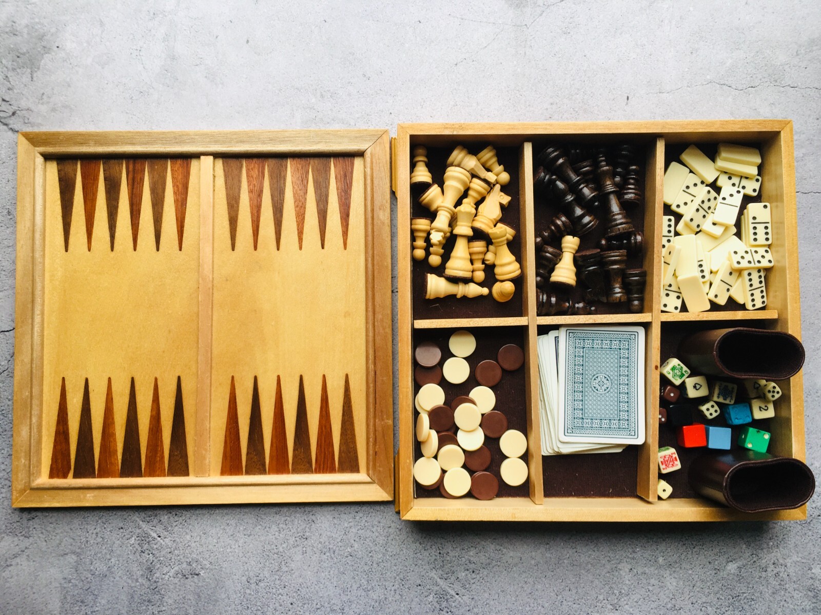 Deluxe Wood Game Center Reversible Wood Board w/ 6 Games Board Game