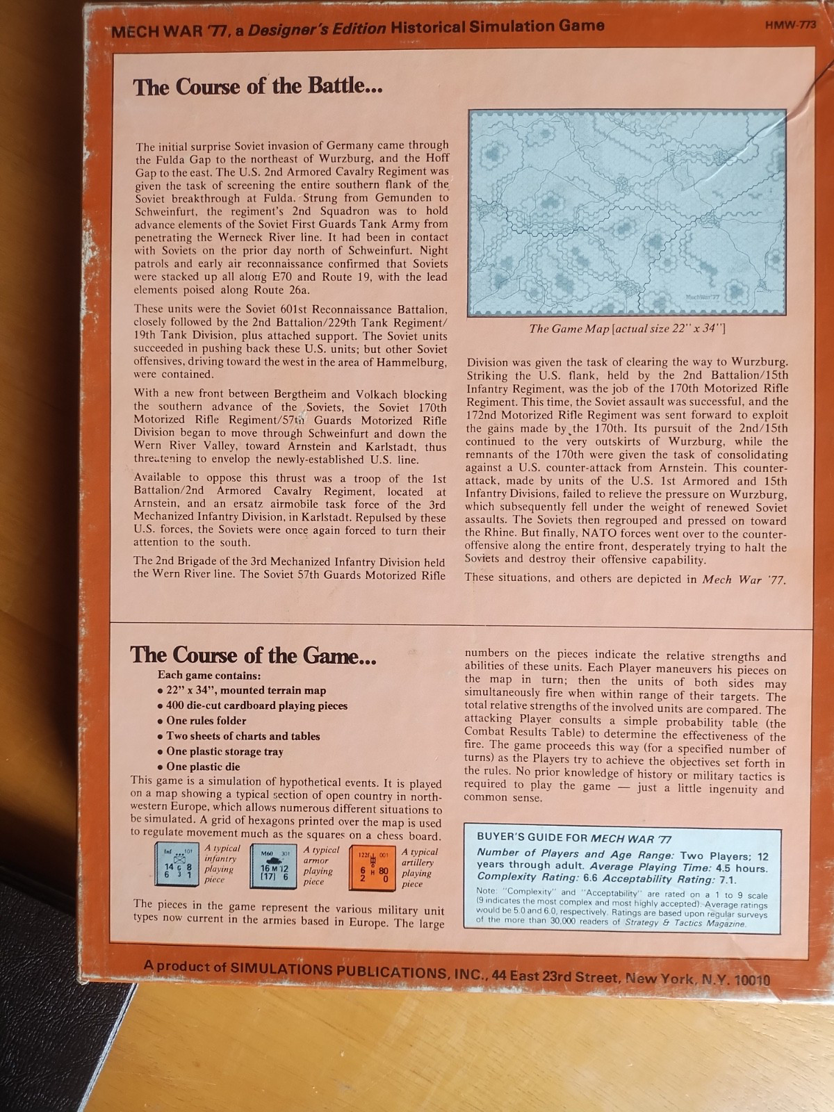 MechWar ’77 Designer’s Edition Wargame SPI 1975 Tactical Armored Combat 1970s