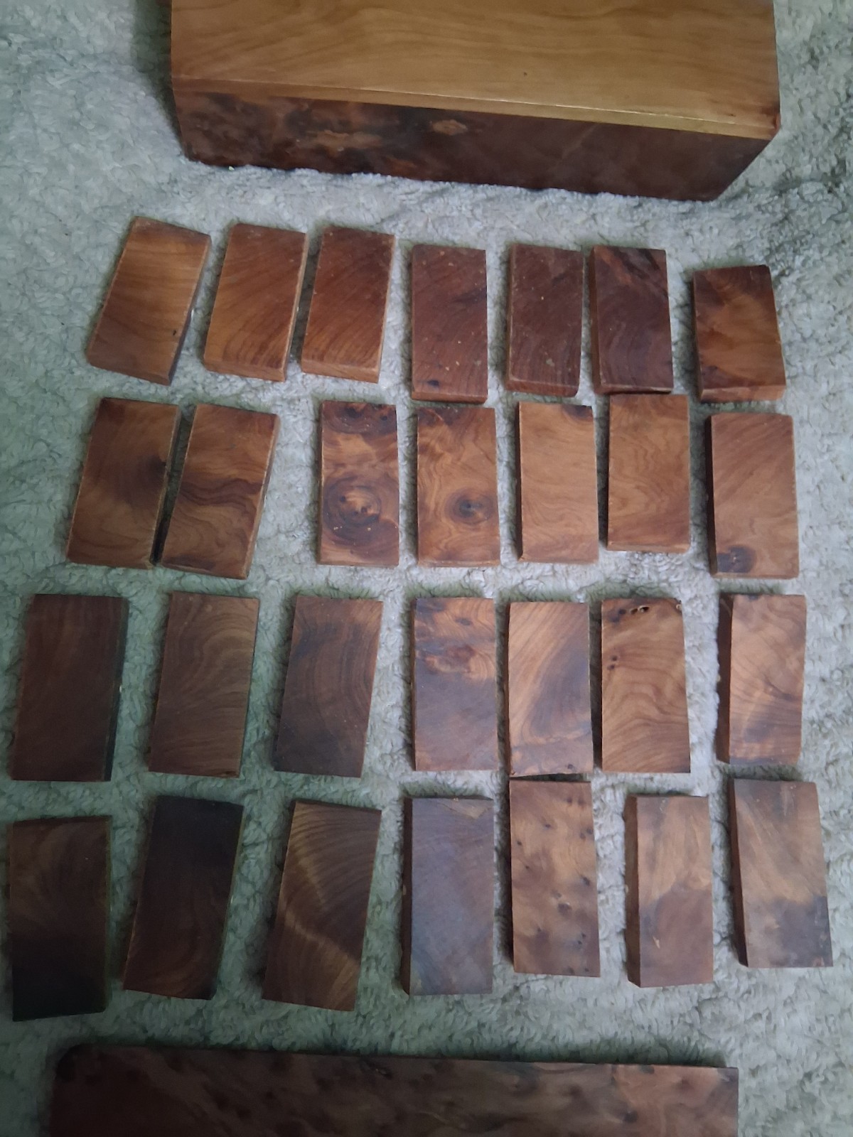 Handmade Burlwood Mother Pearl Wooden Box Set Dominoes Double Six 28 Vintage Set