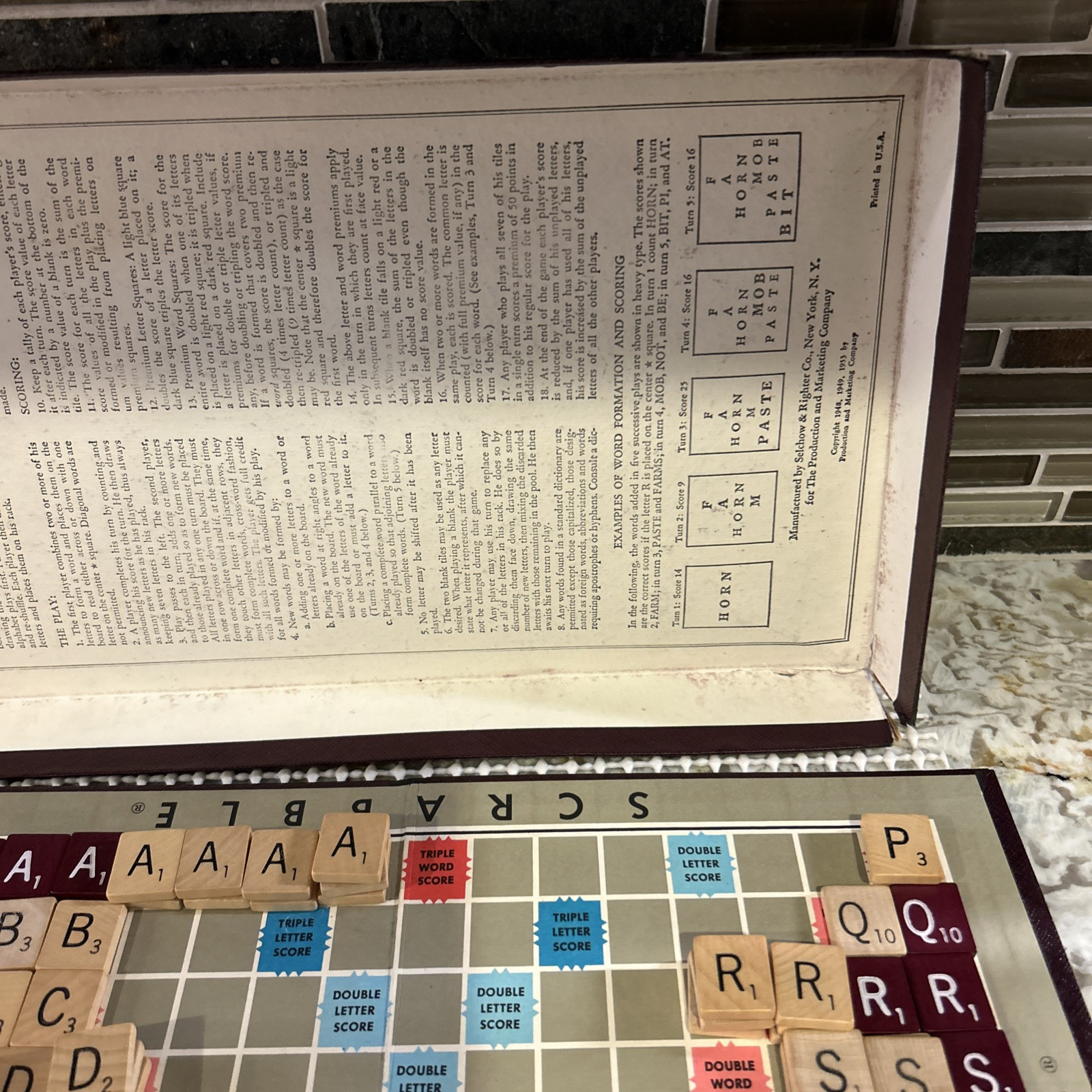 Scrabble Game SelRight 1965-70 Burgundy and Natural 140 Tiles No Racks
