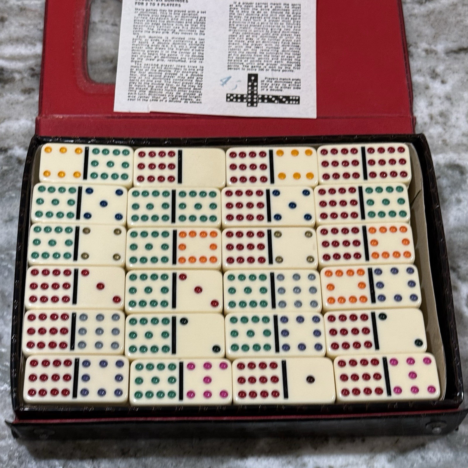 Double 12 Dominoes Set 91 Tiles Multicolor Vintage w/ Case