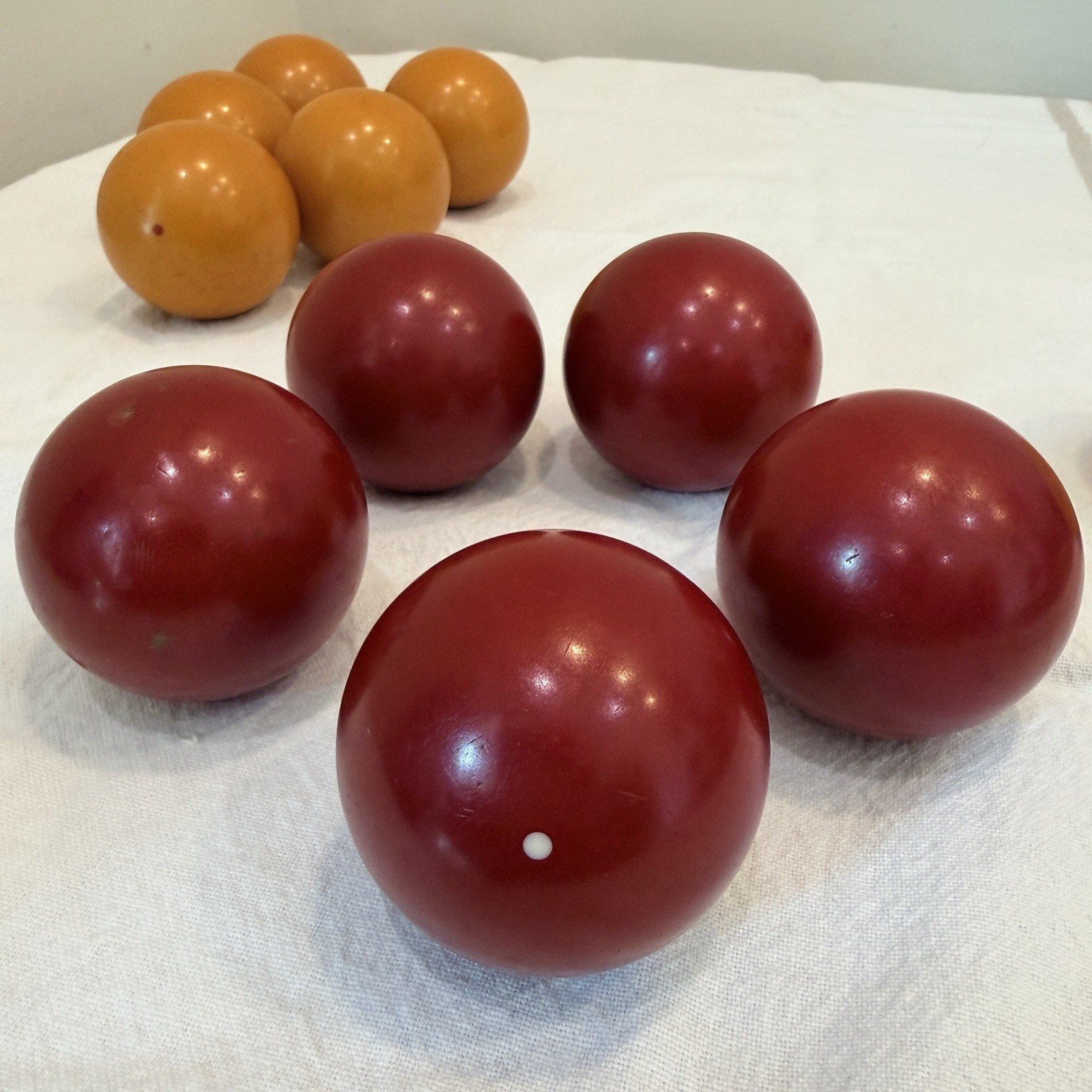 Vintage Bakelite Game Balls Lot 11 Cherry Red Butterscotch Yellow 54-57mm 1460g