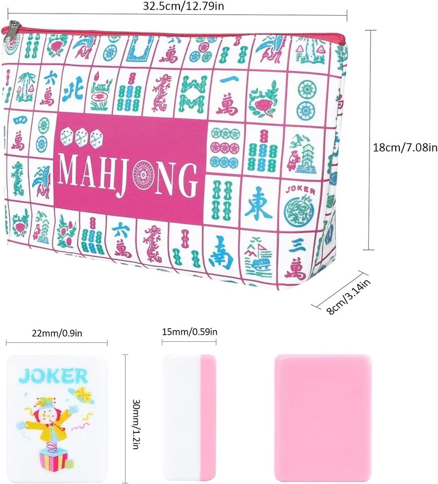 160 Pink Printed American Mahjong Game Set with Carrying Bag and Accessories NEW