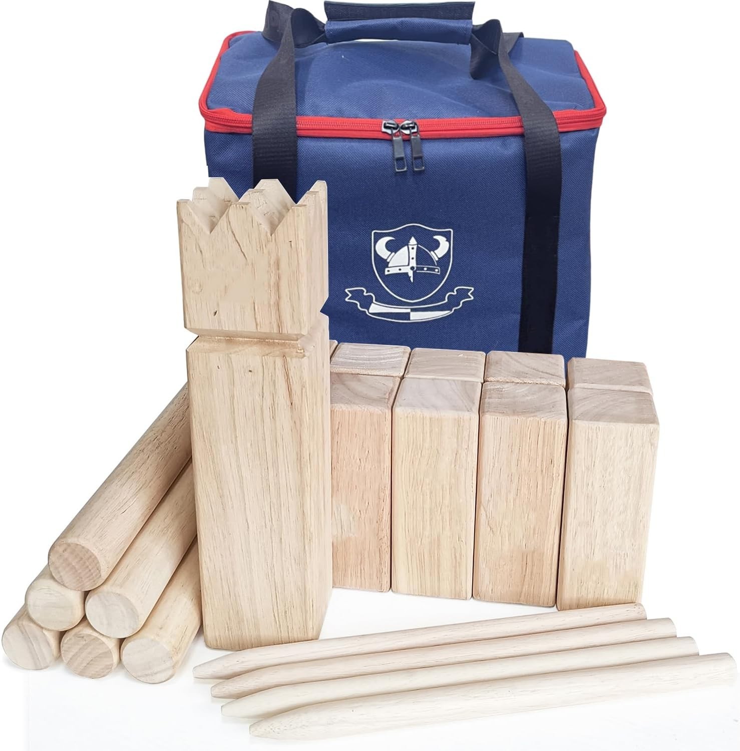 Kubb Game Set Rubberwood Viking Toss with Bag Outdoor Family Fun