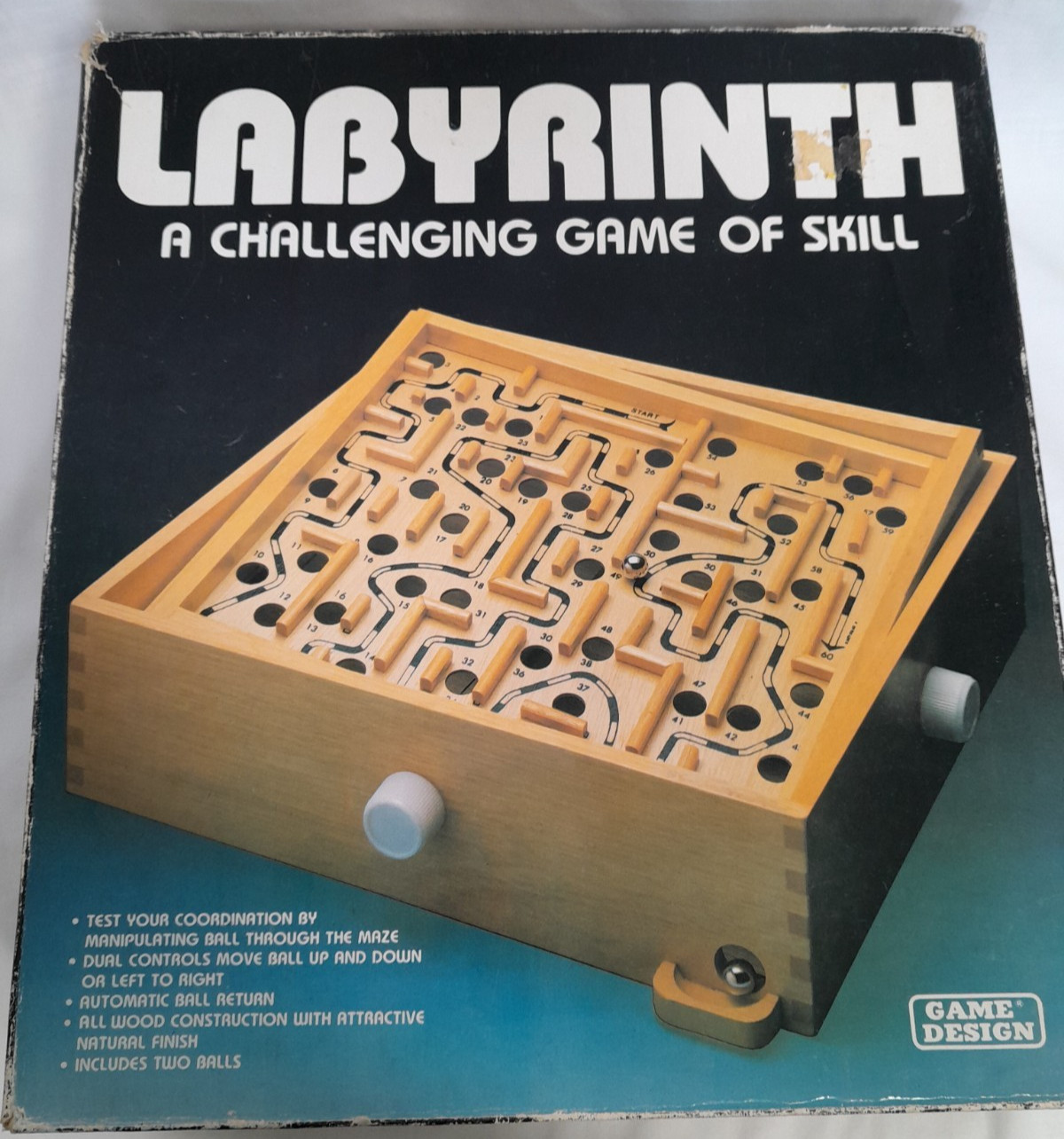 Vintage Labyrinth Skill Game Wooden Maze 1986 Game Design w/1 white marble