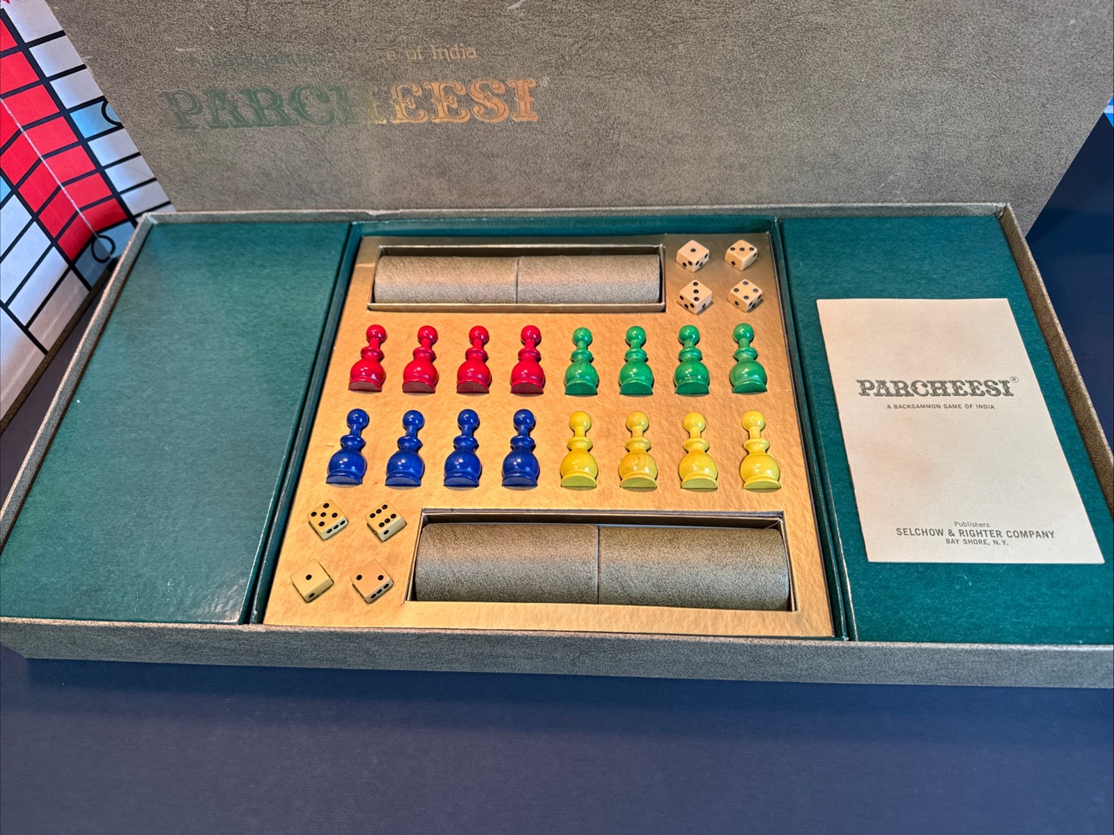 Complete 1967 Parcheesi Deluxe #5 Wooden Pcs Selchow & Righter Board Game Nice!