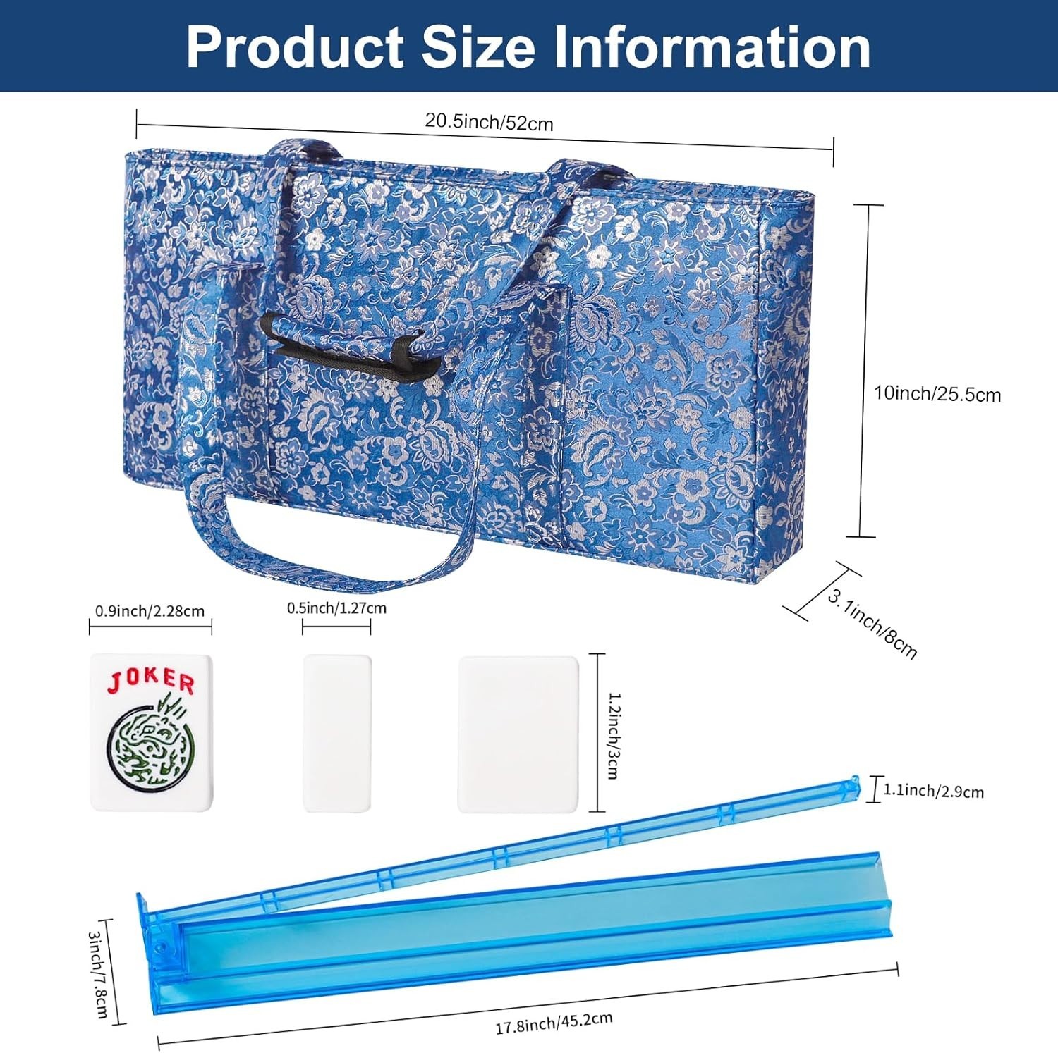 American Mahjong Game Set, 166 White Tiles, Dark Blue Bag with Entire Accessorie