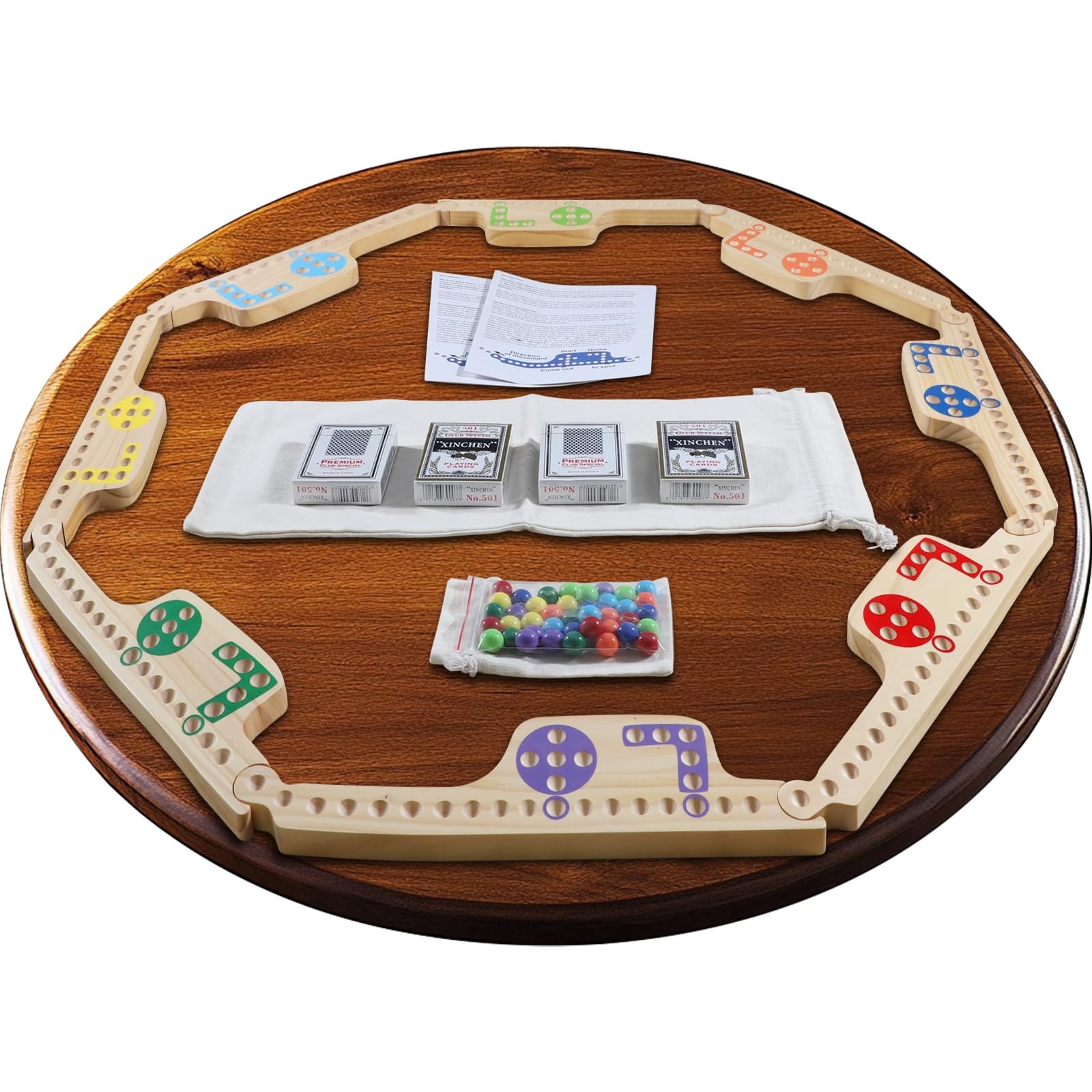 Wooden Jokers and Marbles Game Set 2 to 8 Players Travel Board with Cards