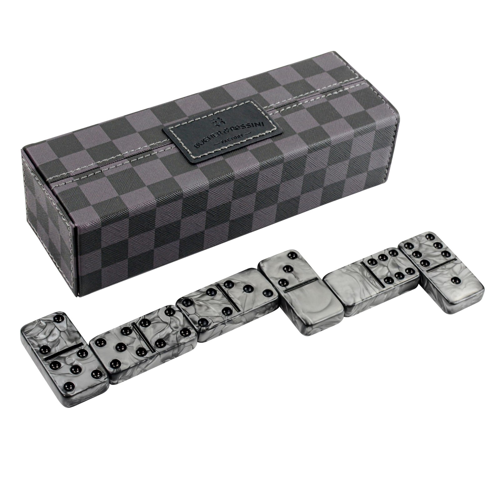 Dominos Set for Adluts – Double 6 Jumbo Domino Set – 28 Thick Marbleized Black a