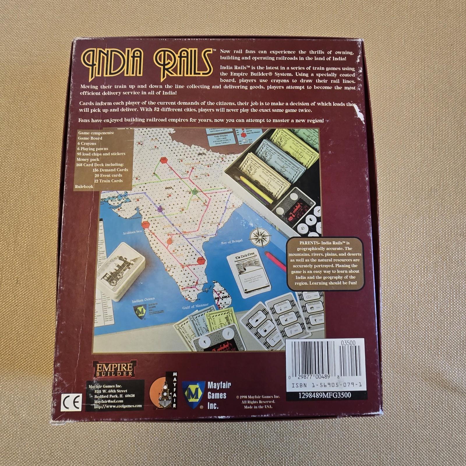 Vintage 1998 Mayfair Games Inc India Rails Board Game Train Theme Complete #489