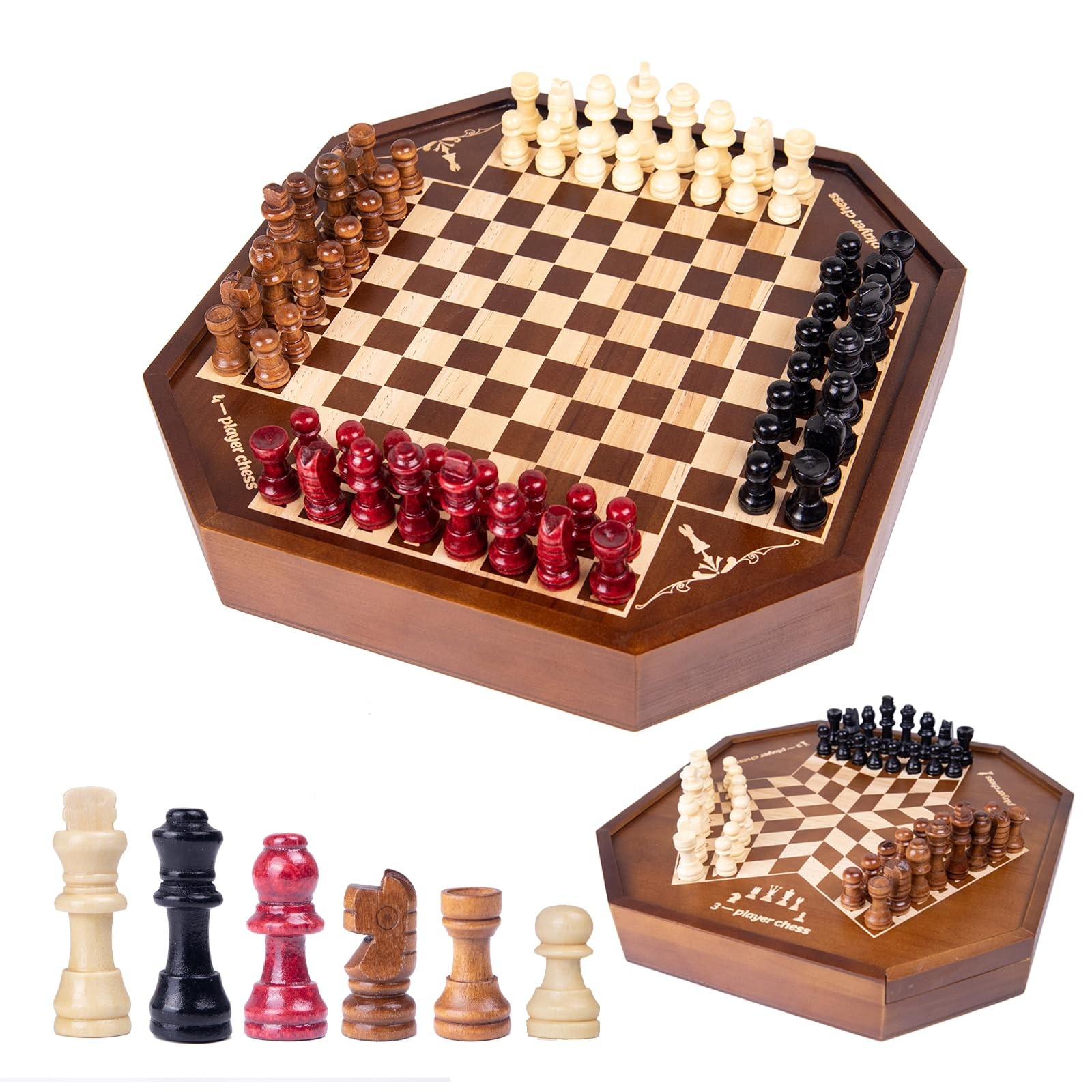 3 or 4 Player Wooden Chess Board Game Set, Chess Game,IQ Game, A Chessboard w…
