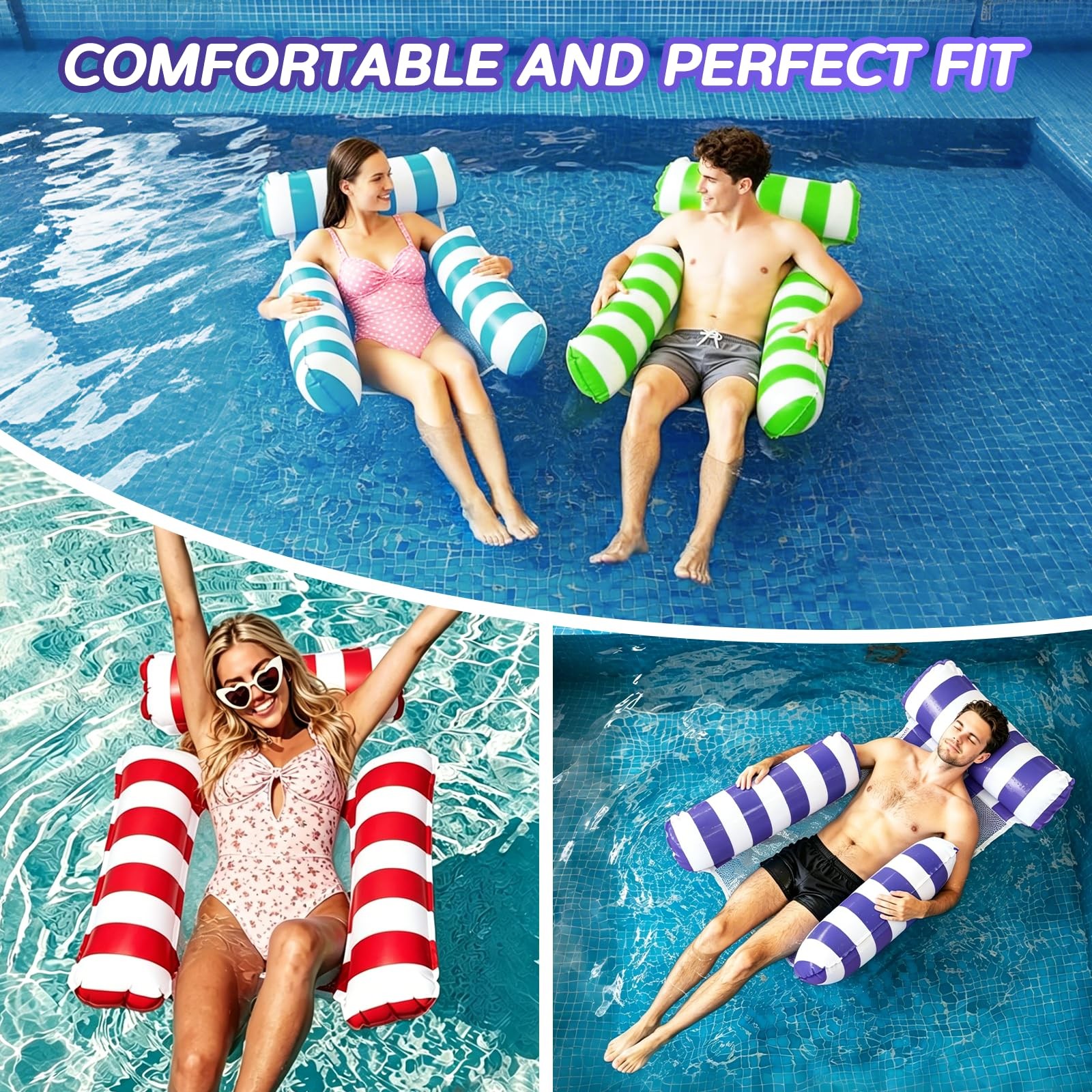 Inflatable Pool Float 4 Pack Mesh Hammock Lounge Adult Beach Summer Portable