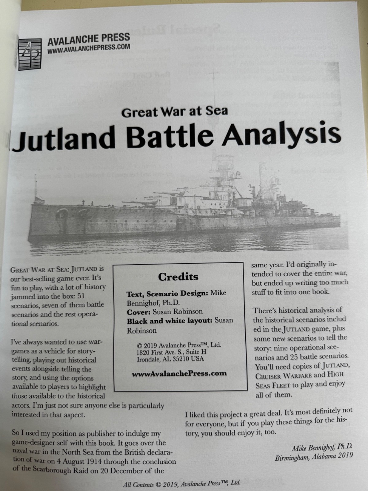 Avalanche Press Jutland Battle Analysis 1914 Great War ant Sea Scenario Book.