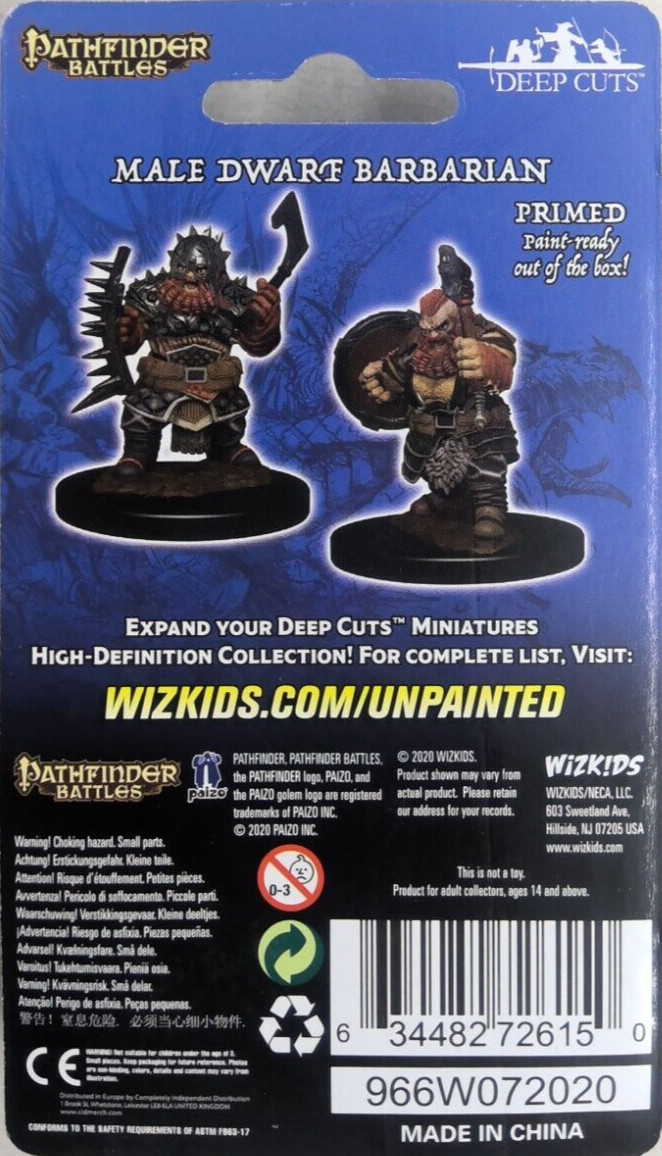 PATHFINDER BATTLES MINIATURE ~ DWARF MALE BARBARIAN