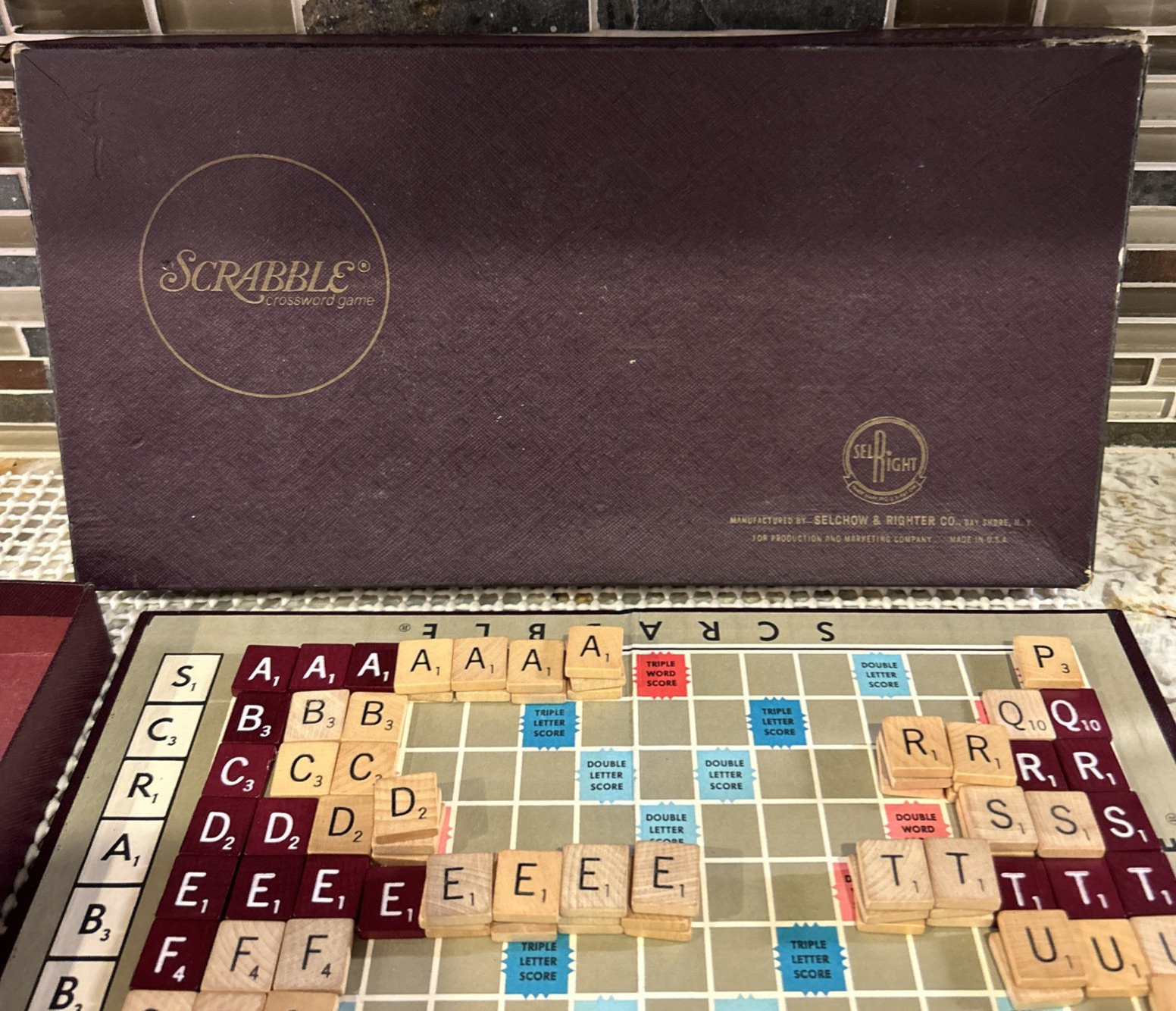 Scrabble Game SelRight 1965-70 Burgundy and Natural 140 Tiles No Racks
