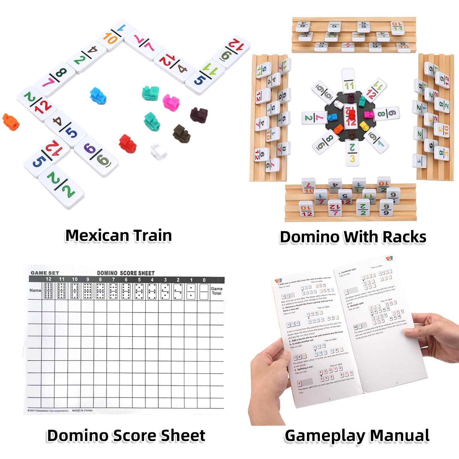 Doreimi Mexican Train Dominoes Set Numbers and 8 average size, Multicolour