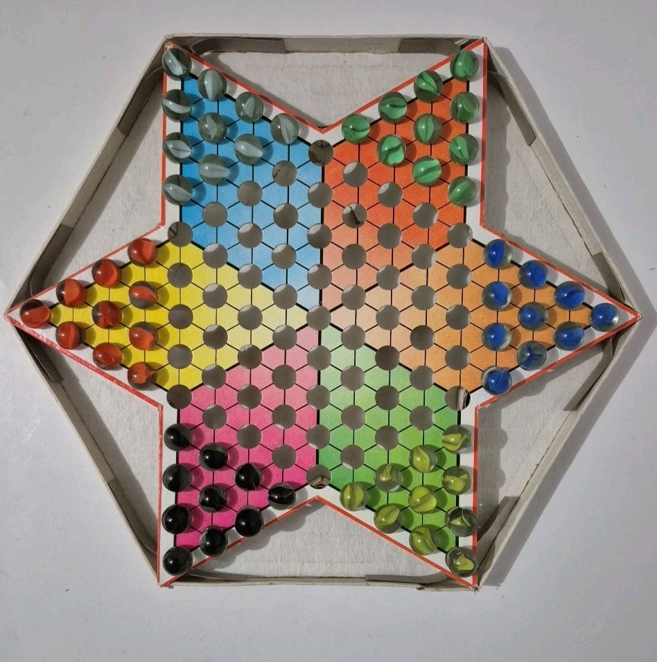 Chinese Checkers PP009 Made in China Schylling Board Game Glass Marbles Complete