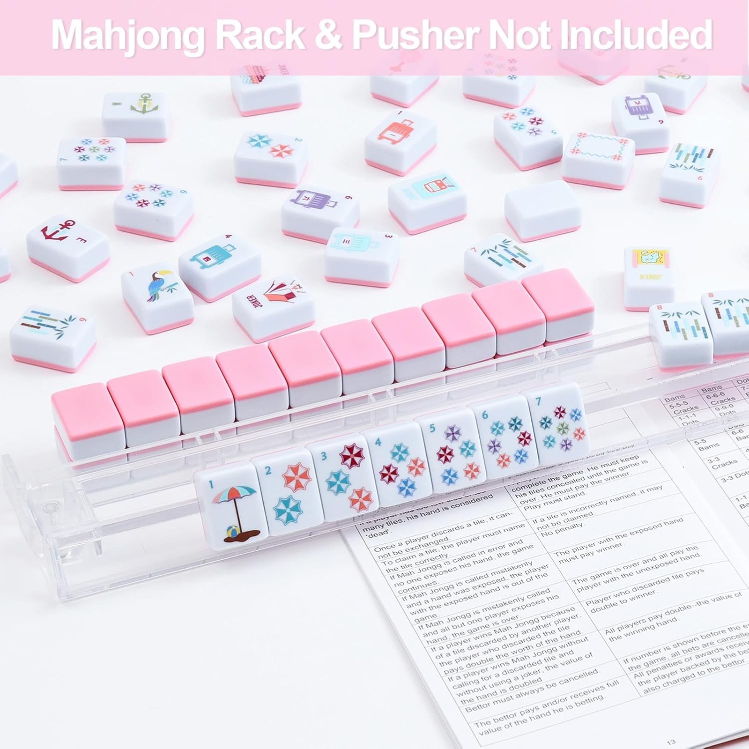 160 Pink Printed American Mahjong Game Set with Carrying Bag and Accessories,
