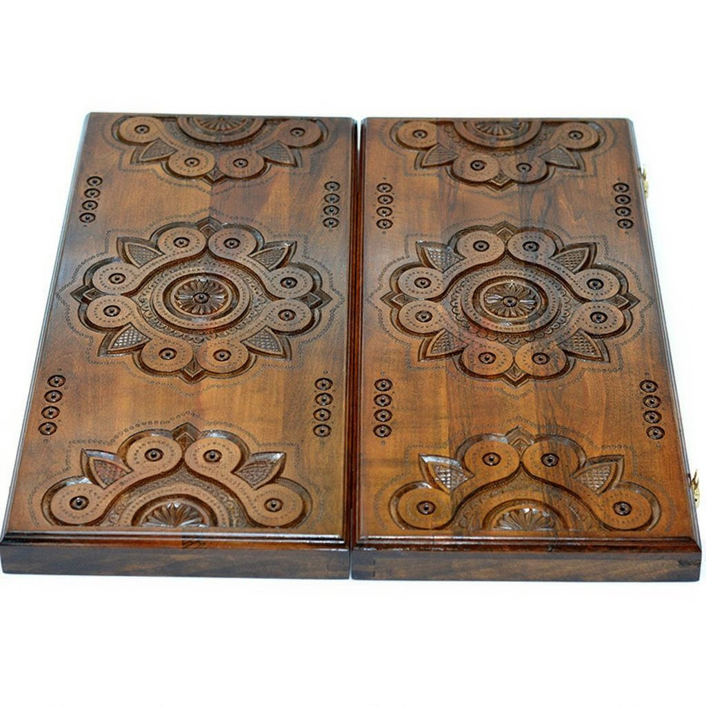 Handmade Wooden Backgammon Set “Sphere” – 17.7 in Carved Board