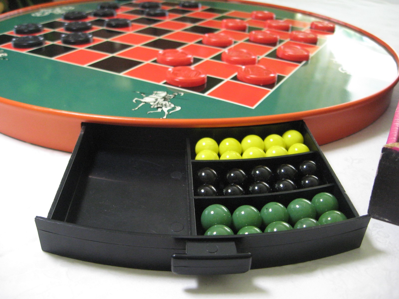 Ohio Art metal tin litho board CHINESE & REGULAR CHECKERS – complete w/ box