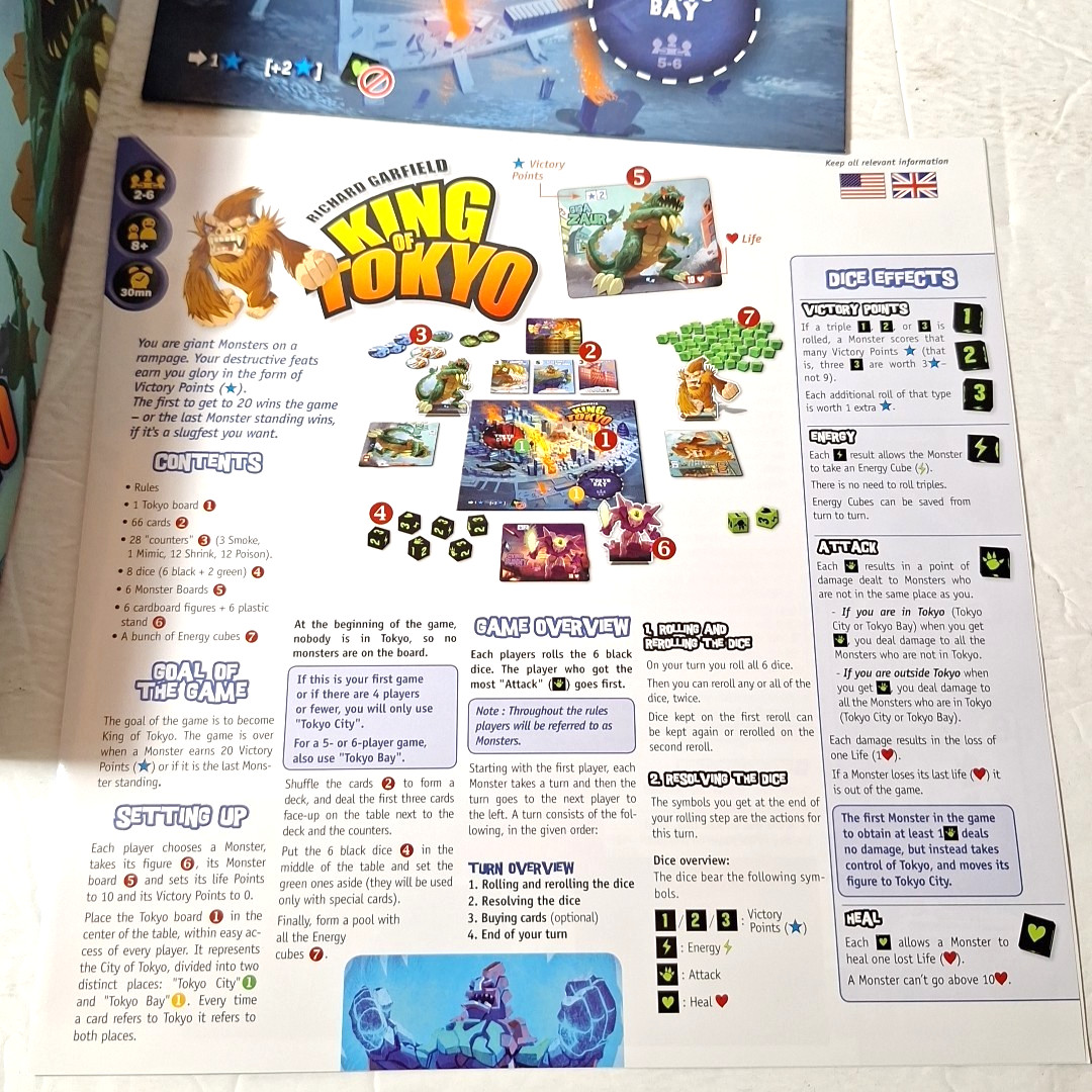 King of Tokyo Board Game By Richard Garfield 2014 Iello 2-6 Players Ages 8+ 2014