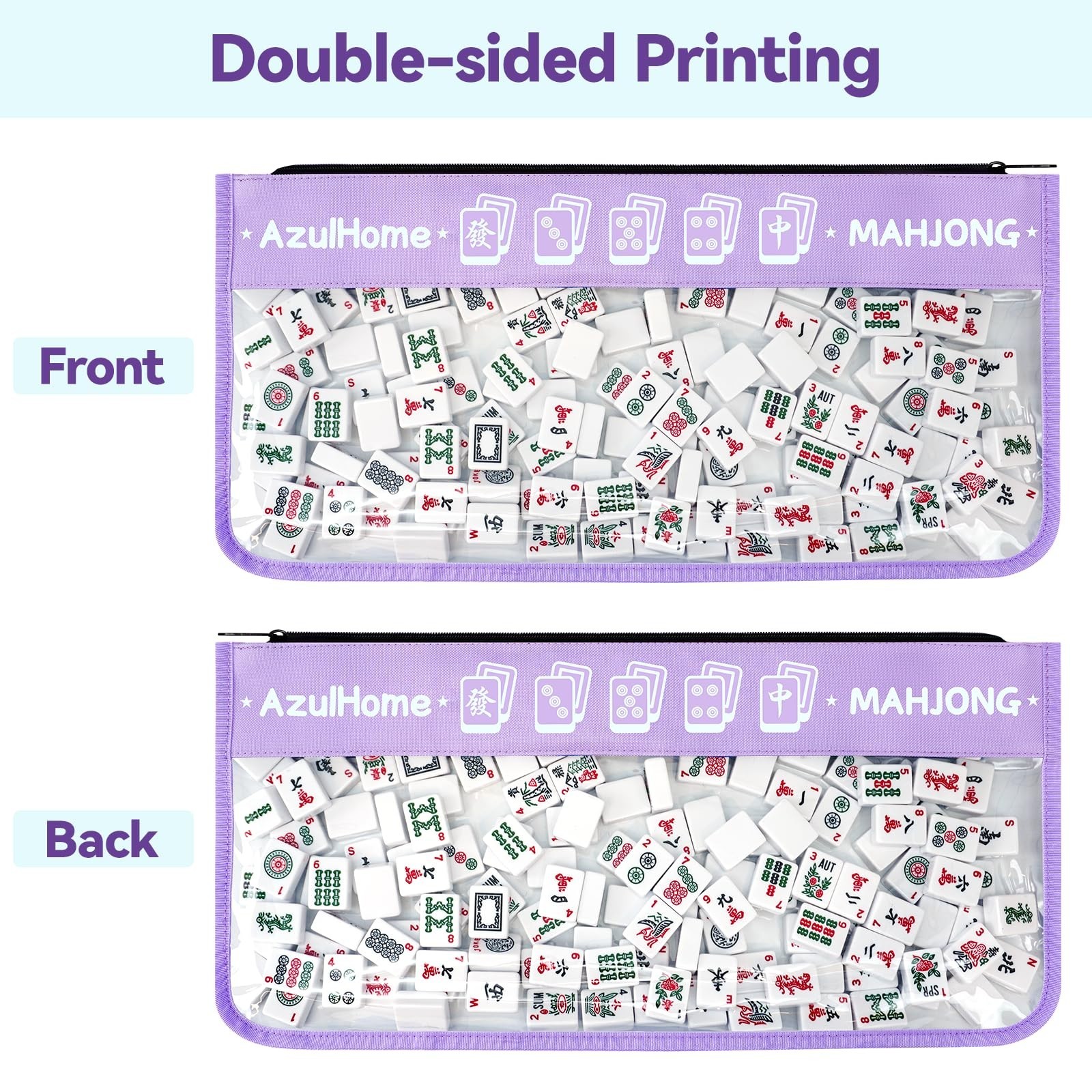 AzulHome PVC Mahjong Tiles Bag with 2 Mahjong Line Finders, Light Purple, 21″x9″