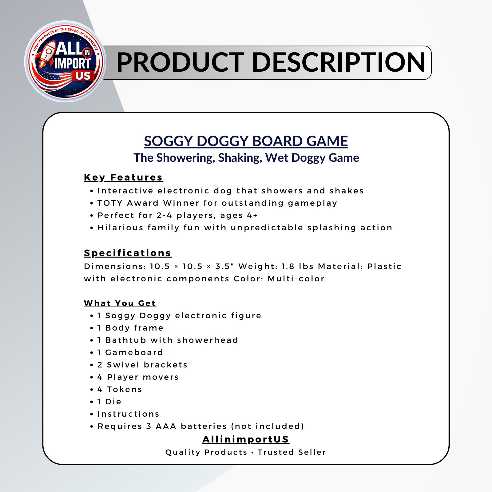 Spin Master Games, Soggy Doggy, The Silly Award-Winning Kids Game Board Game