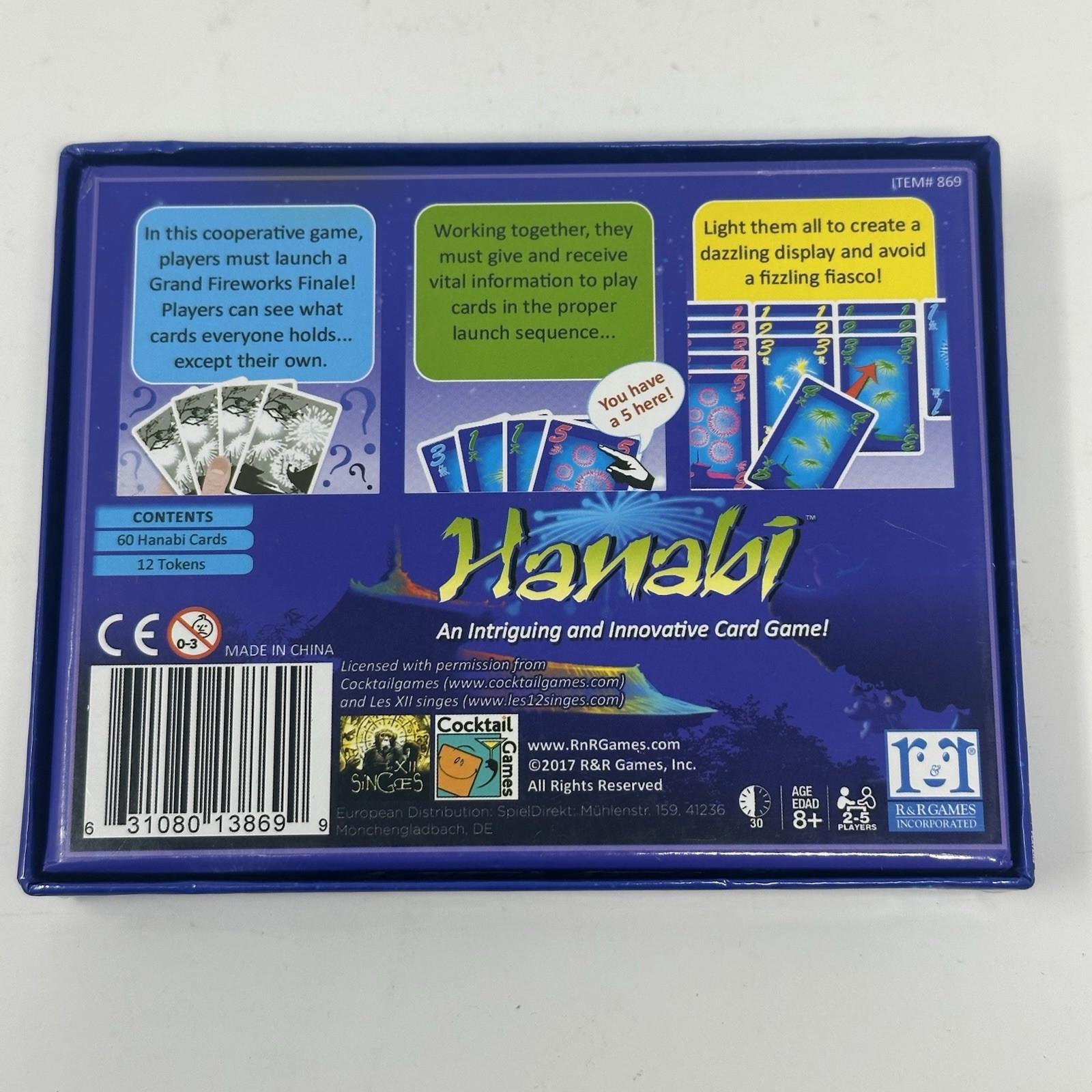 Hanabi 2017 Fireworks Card Game Antoine Banza R&R Games Unused & Complete