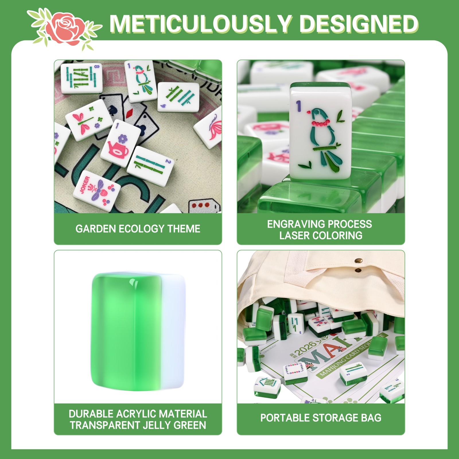 Gueiddi Premium American Mahjongg Set, 166 Large Translucent Jelly Green Acry…