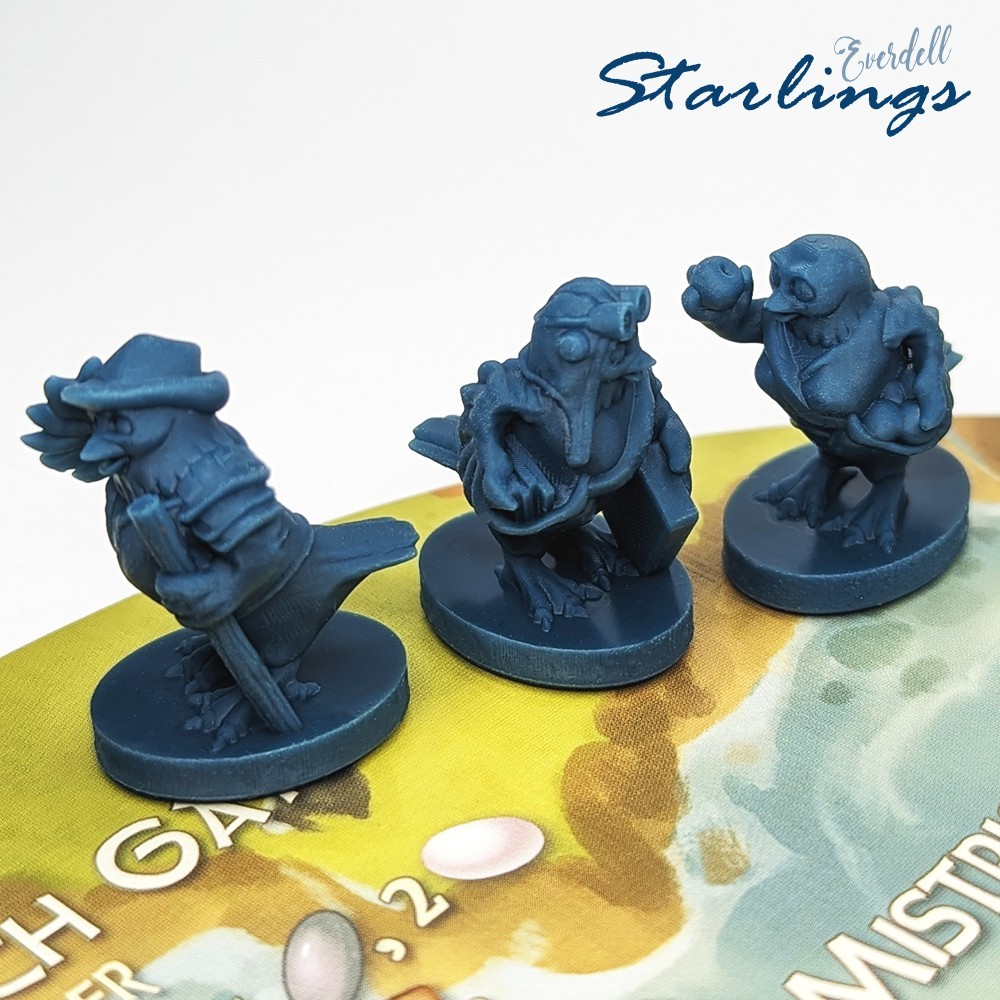 BLUE Starlings 8pcs | Unofficial Upgrade for Everdell Pearlbrook, Frog, Rabbit