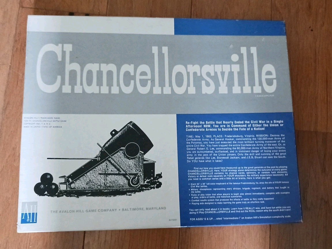 CHANCELLORSVILLE CIVIL WAR BATTLE GAME -Board Game AVALON HILL Ex Condition,1961