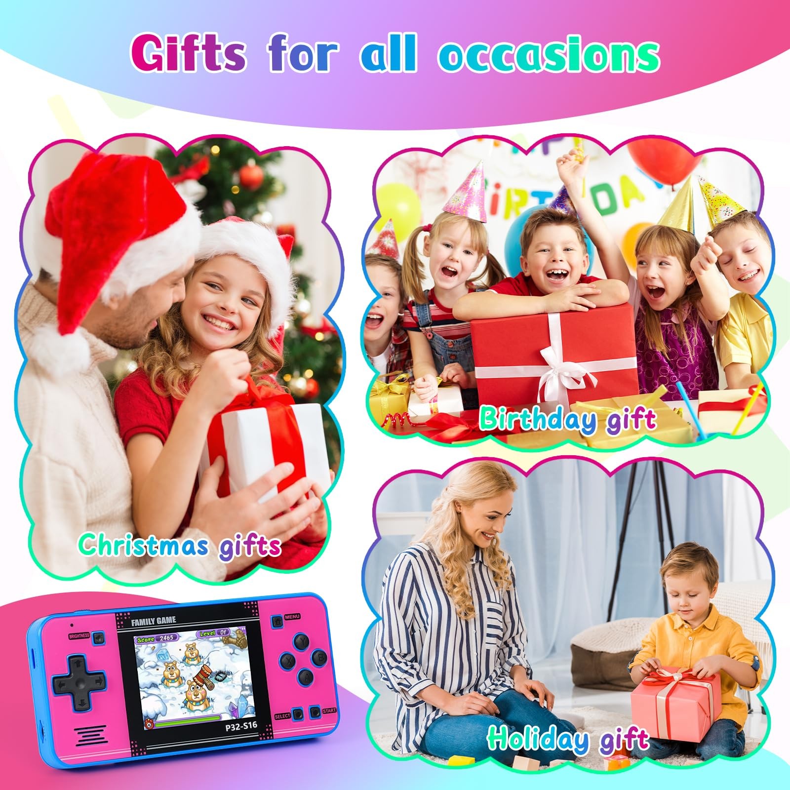 Handheld Game for Kids ，Built-in 220 32-bit Video Games, 3.0” IPS Screen, Rec…