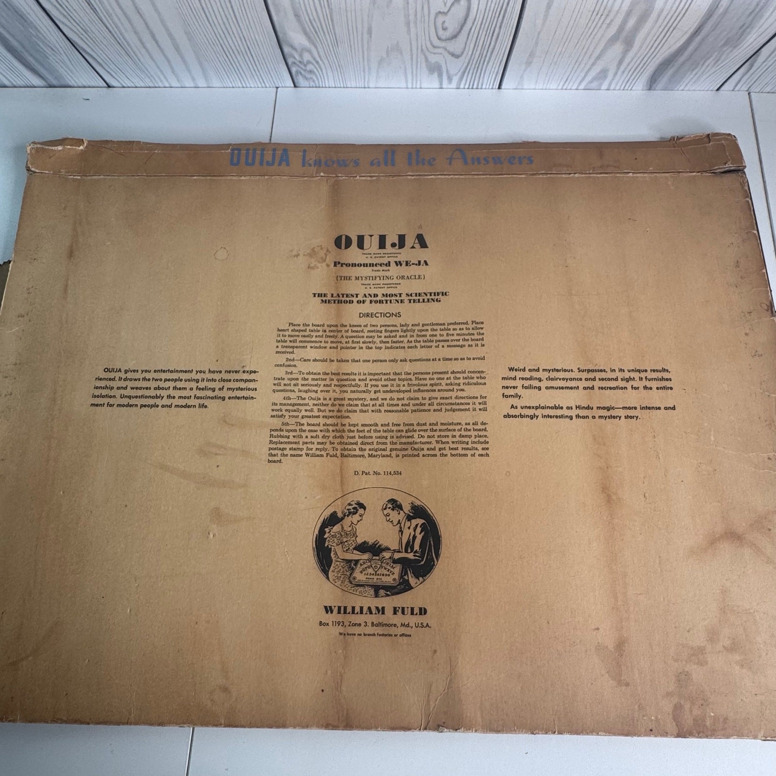 Haunted 1950s OUIJA Board Mystifying Oracle William Fuld Pre Parker Brothers