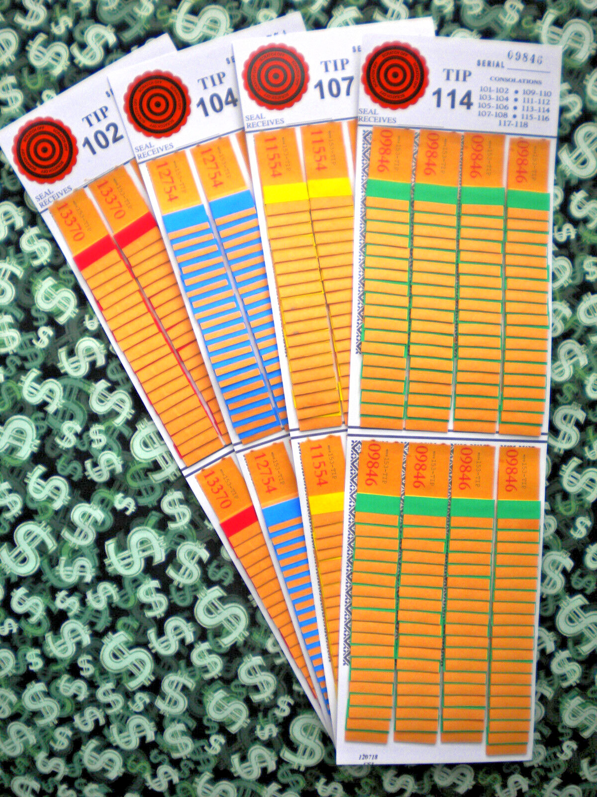 1 Dozen ~ 153-8 Row REGULAR “NOT Sure” TIP BOARDS {101-118} Pull Tab Jar Tickets