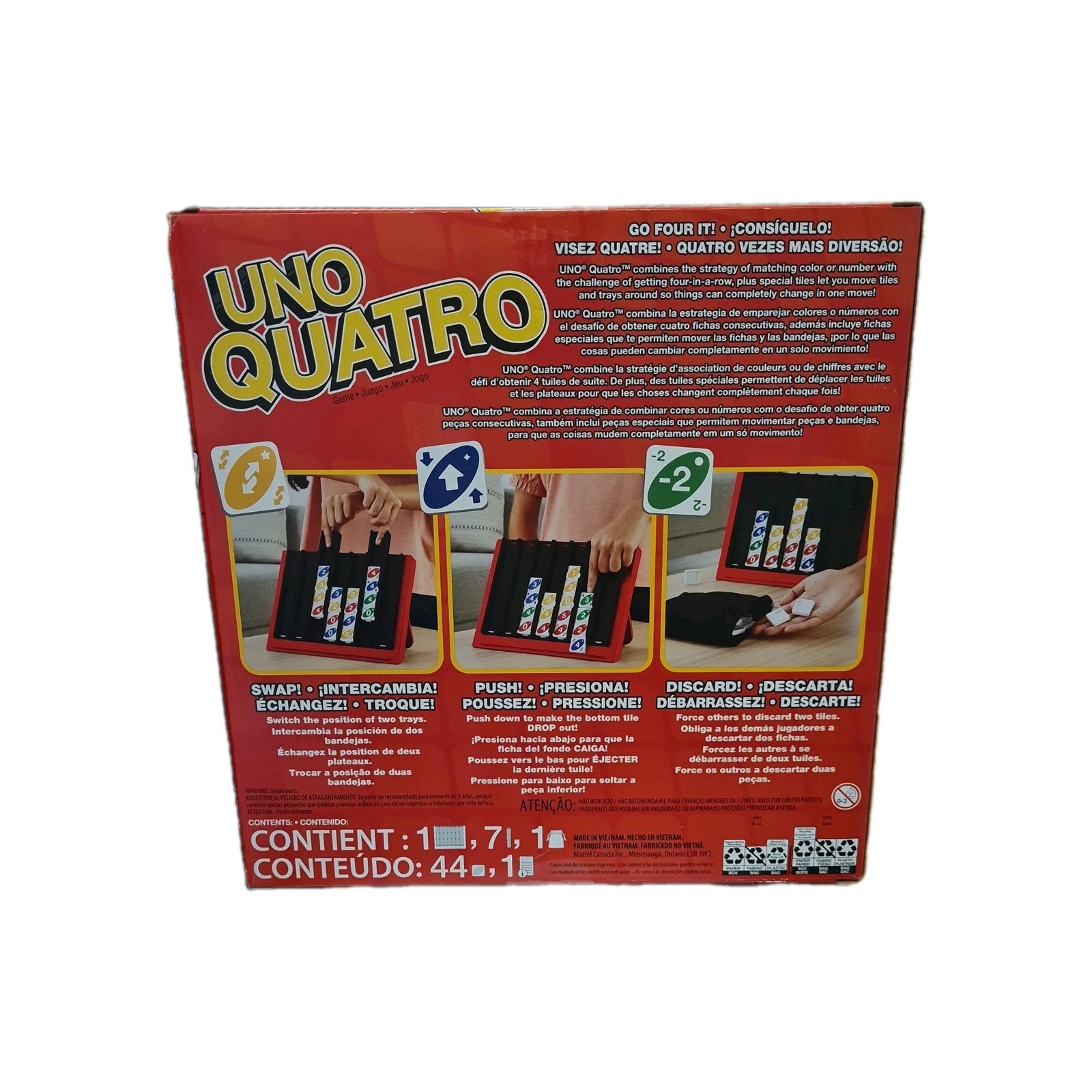 Uno Quatro Game Drop & Swap Family Party Game Board Games Toy Age 7+
