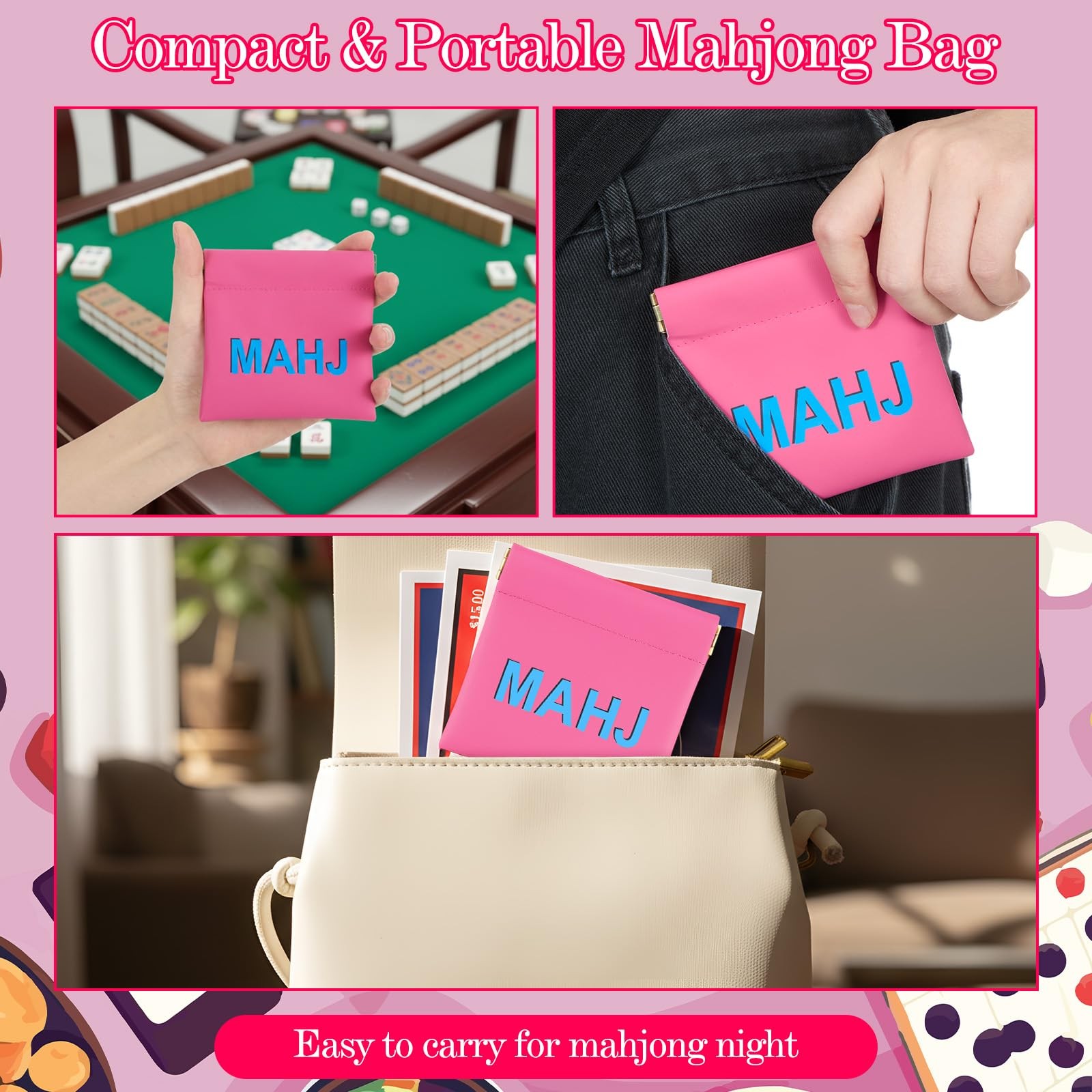 Sunnymove Mahjong Dice Bags 3.8 x 3.9 3.82 x 3.94 inches / 9.7 x 10 cm, Pink