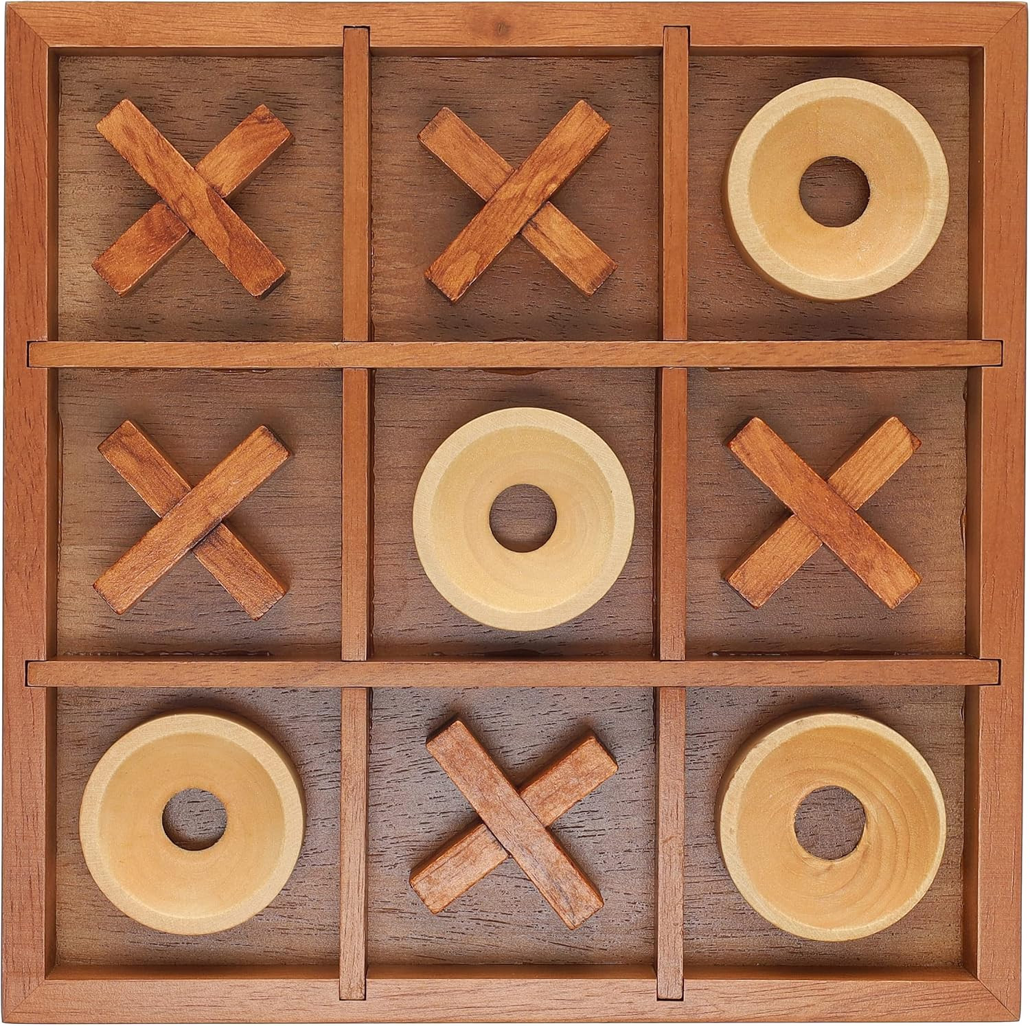 Tic Tac Toe Wooden Game, 10 Piece Premium Tic Tac Toe Tabletop Game, S