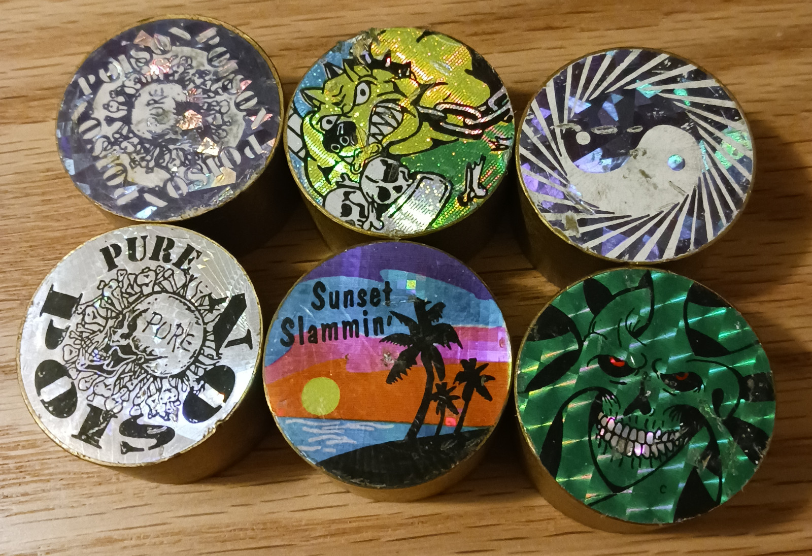 POG, SUPER SLAMMER LOT – 6 Heavy Metal Brass Slammers, Retro/Vintage Toy
