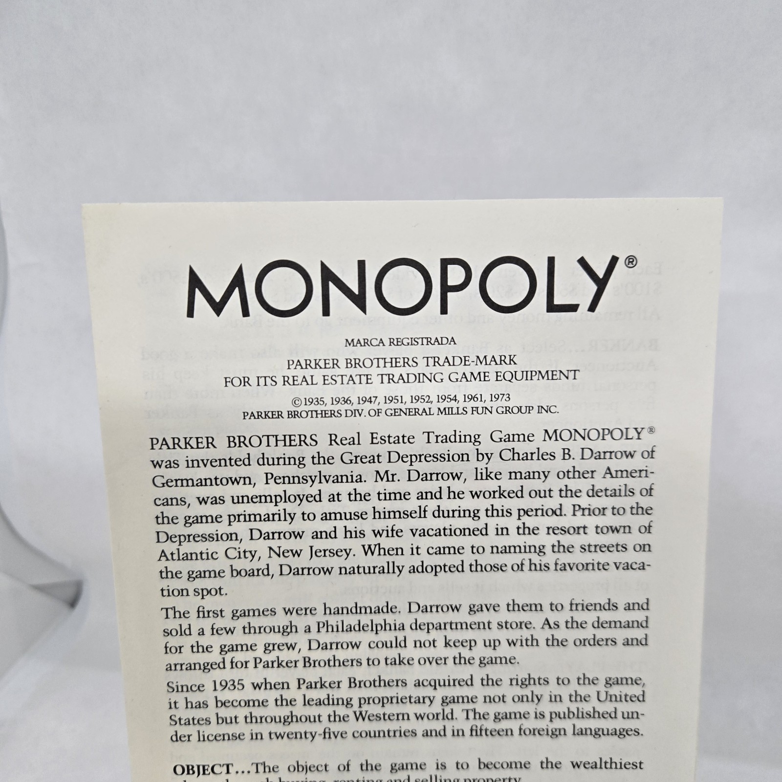 Vintage Classic Monopoly Game Replacement Instruction Manual Rules Booklet ©1973