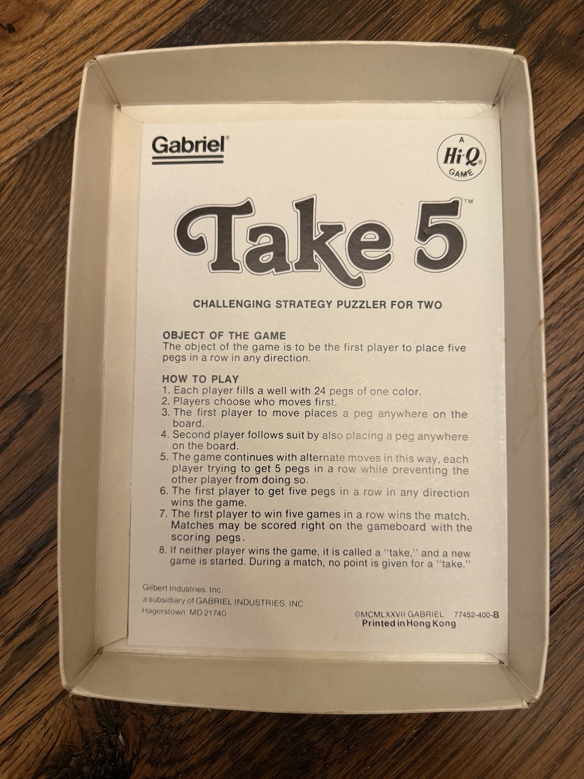 TAKE 5 vintage board game – 1977 – Gabriel No. 77452 – Hi-Q – missing 2 pieces