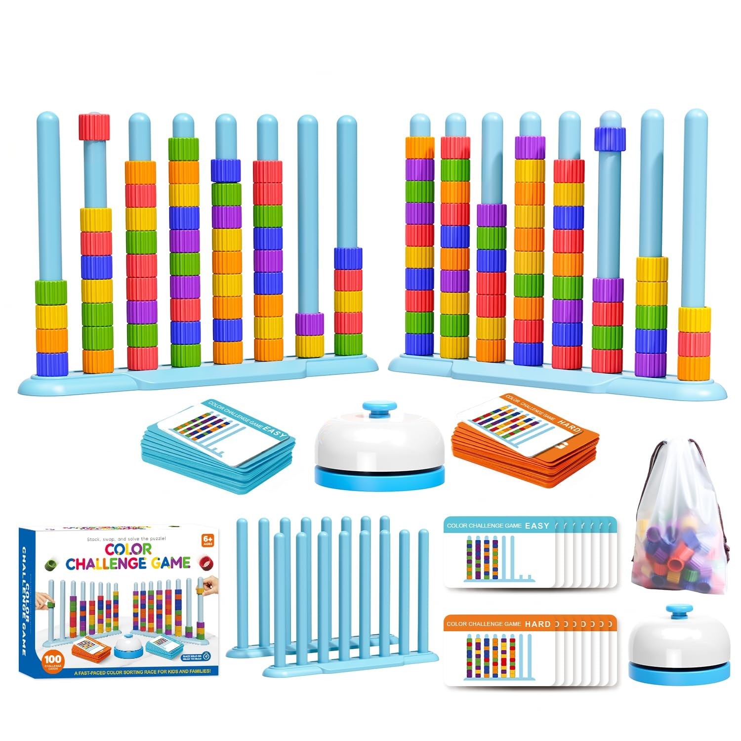 Color Matching Puzzle Game – 2 Pack Family Fun, Stacking Game for Kids & Adults,