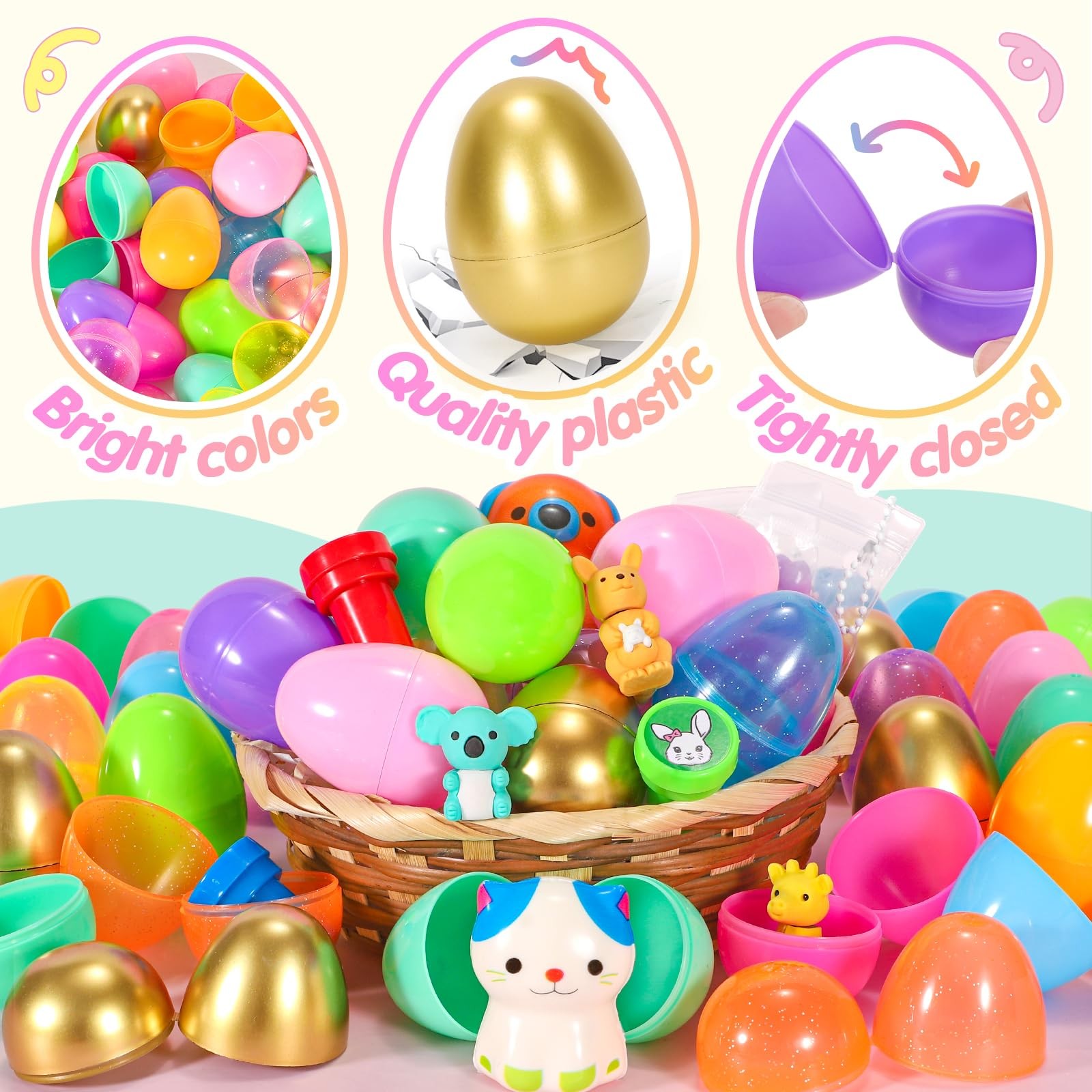Easter Eggs 48Pcs Prefilled Toys Cars Squishy Erasers Stamps Kids SQ-JDC48 Hunt
