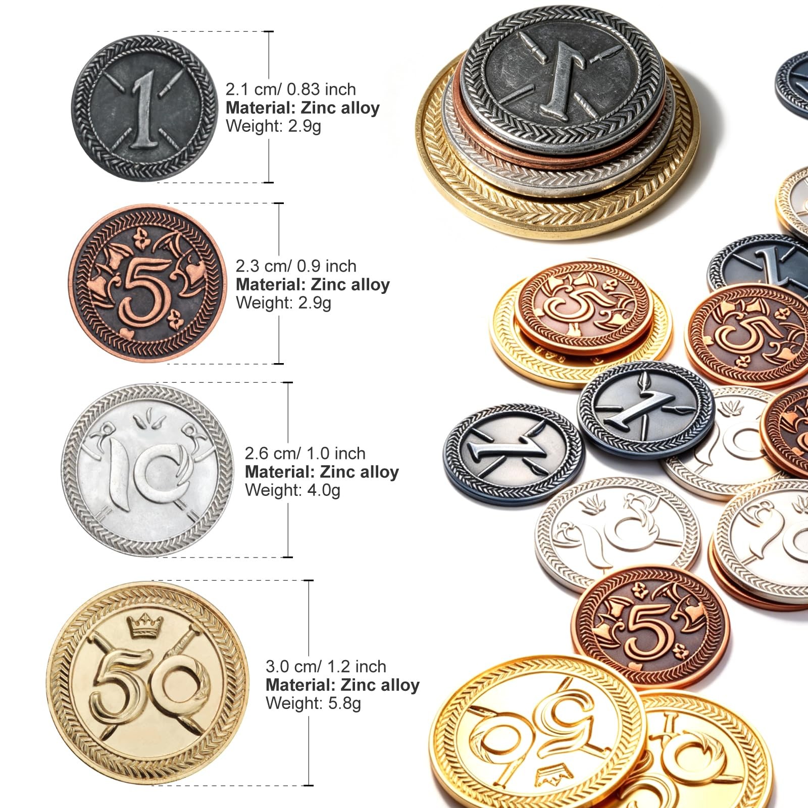 Metal Coin Set with Leather Organizer for Board Games, Dragons and Dungeons, …