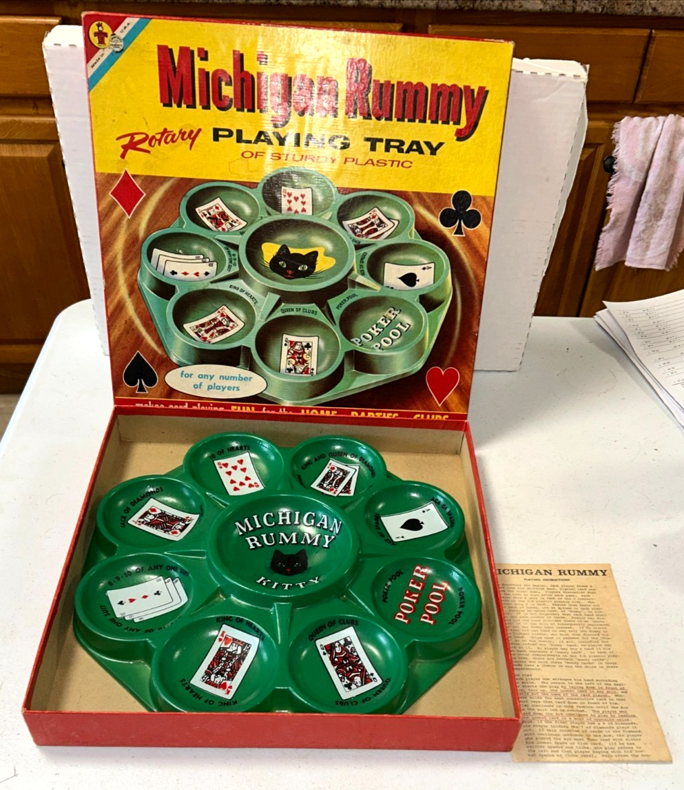 Vintage 1958 Michigan Rummy Playing Tray, Transogram Comp NY Very Nice Cond