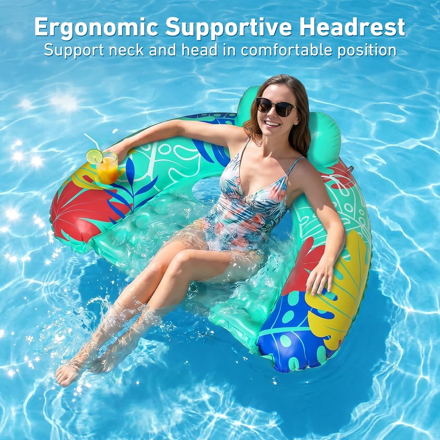 Pool Float Chair 3 Pack Inflatable Cup Holder Blue Green Pink Floats Adult Lake