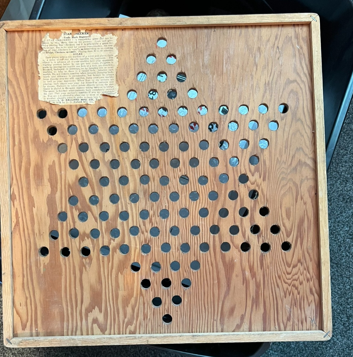 Chinese Checkers The Original Star Checkers Game Board 1938 Vintage Wood