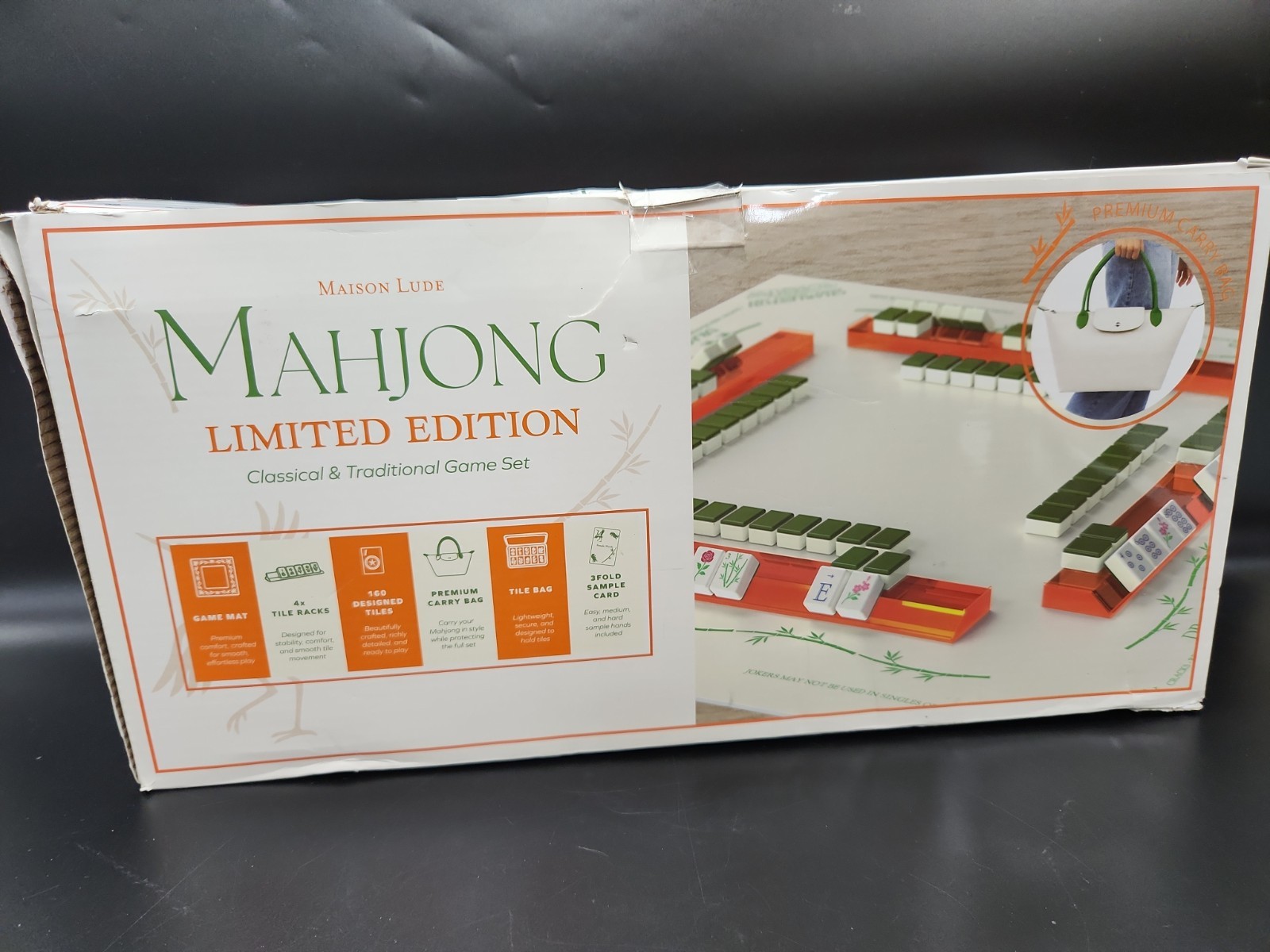 NEW Maison Lude Mahjong Limited Edition 160 Tile Set Premium Mat, Leather Bag
