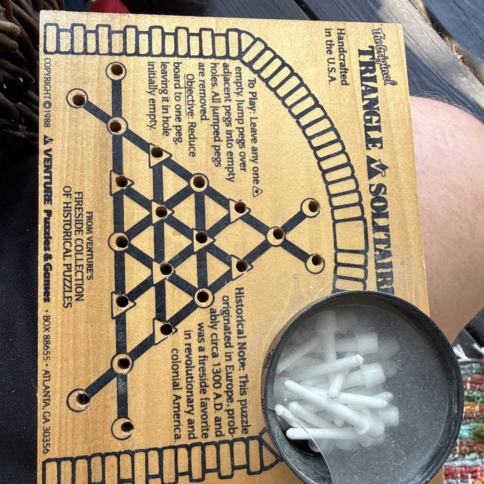 VTG Original Triangle Solitaire Game- Venture Puzzles & Games 1988 Wood Board